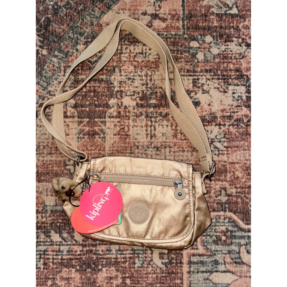 NWT Kipling Sabian Mini Crossbody Bag Toasty Gold Metallic Nylon Brand New‎
